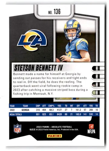 2023 Panini Absolute #136 Stetson Bennett IV NM-MT RC Rookie Rams - Football Card Single