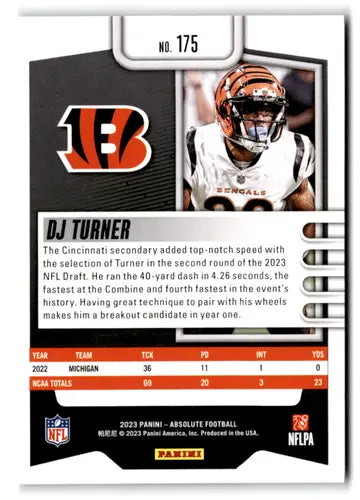 2023 Panini Absolute #175 DJ Turner NM-MT RC Rookie Bengals ID:67753 - Football Card Single