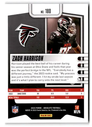 2023 Panini Absolute #180 Zach Harrison NM-MT RC Rookie Falcons ID:67756 - Football Card Single