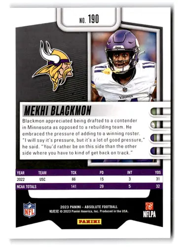 2023 Panini Absolute #190 Mekhi Blackmon NM-MT RC Rookie Vikings ID:67757 - Football Card Single