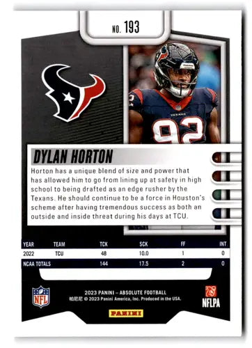 2023 Panini Absolute #193 Dylan Horton NM-MT RC Rookie Texans ID:67758 - Football Card Single