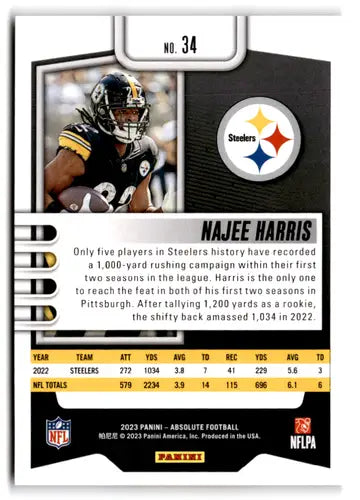 2023 Panini Absolute #34 Najee Harris NM-MT Steelers ID:67714 - Football Card Single