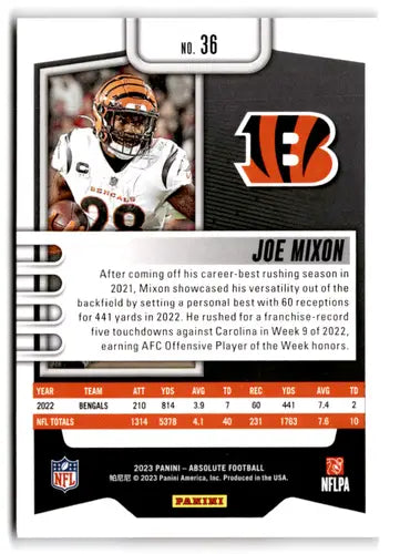 2023 Panini Absolute #36 Joe Mixon NM-MT Bengals ID:67715 - Football Card Single
