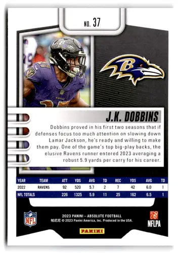 2023 Panini Absolute #37 J.K. Dobbins NM-MT Ravens ID:67716 - Football Card Single
