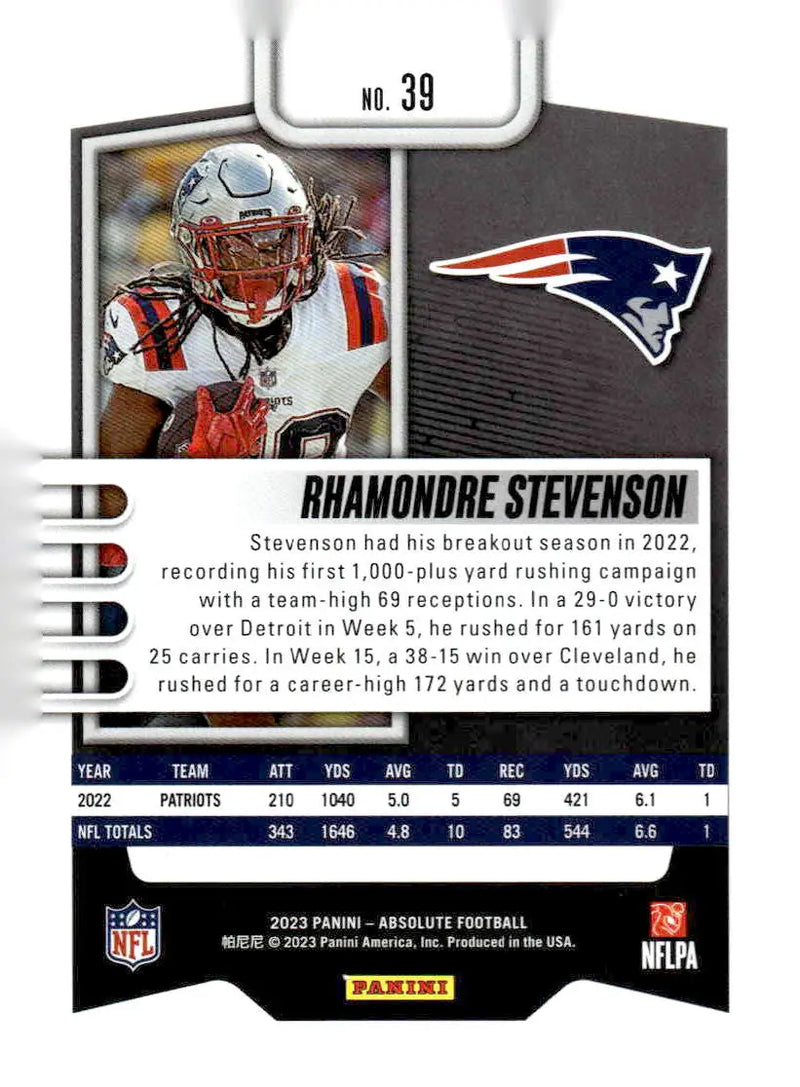 2023 Panini Absolute #39 Rhamondre Stevenson Blue Foil New England Patriots - Football Card Single