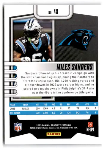2023 Panini Absolute #48 Miles Sanders NM-MT Panthers ID:67719 - Football Card Single
