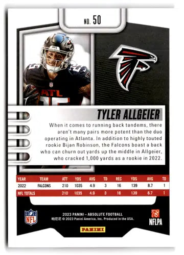 2023 Panini Absolute #50 Tyler Allgeier NM-MT Falcons ID:67721 - Football Card Single