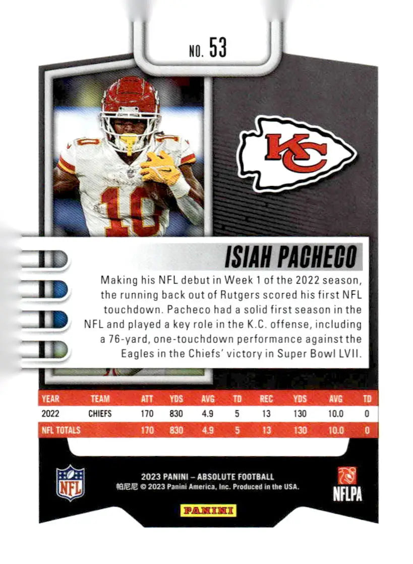 2023 Panini Absolute #53 Isiah Pacheco Blue - Football Card Single