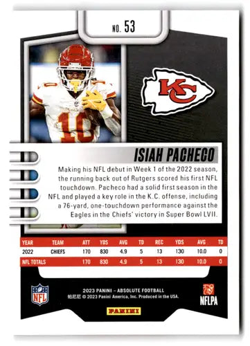 2023 Panini Absolute #53 Isiah Pacheco NM-MT Chiefs ID:67723 - Football Card Single
