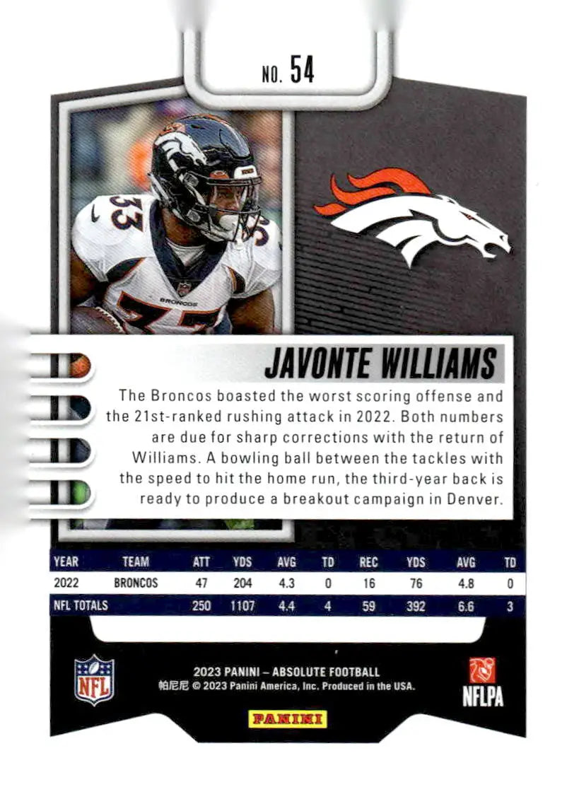 2023 Panini Absolute #54 Javonte Williams Blue - Football Card Single
