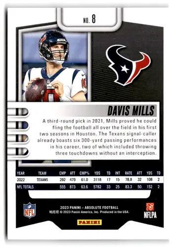 2023 Panini Absolute #8 Davis Mills NM-MT Texans ID:67706 - Football Card Single
