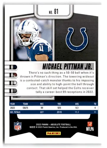 2023 Panini Absolute #81 Michael Pittman Jr. NM-MT Colts ID:67733 - Football Card Single