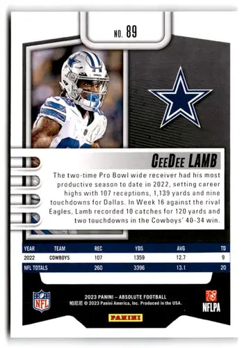 2023 Panini Absolute #89 CeeDee Lamb NM-MT Cowboys ID:67734 - Football Card Single