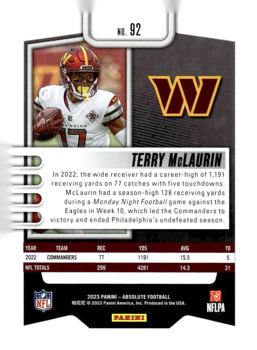 2023 Panini Absolute #92 Terry McLaurin Blue - Football Card Single