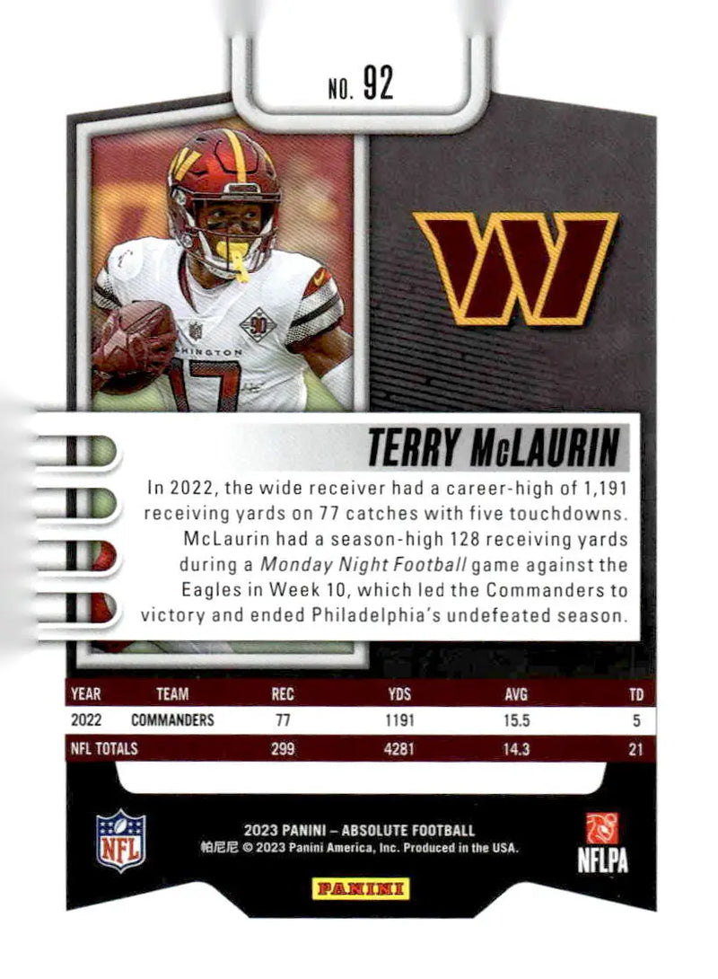 2023 Panini Absolute #92 Terry McLaurin Blue - Football Card Single