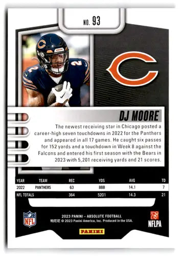 2023 Panini Absolute #93 DJ Moore NM-MT Bears ID:67738 - Football Card Single