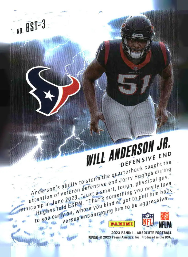 2023 Panini Absolute #BST-3 Will Anderson Jr. By Storm - Football Card Single