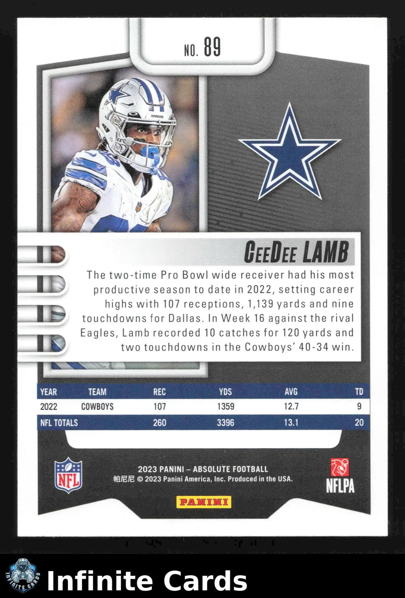2023 Panini Absolute Football CEEDEE LAMB #89 Dallas Cowboys - Football Card Single