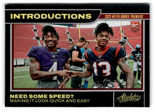Football trading card featuring Tank Dell and Zay Flowers from 2023 Panini Absolute Introductions