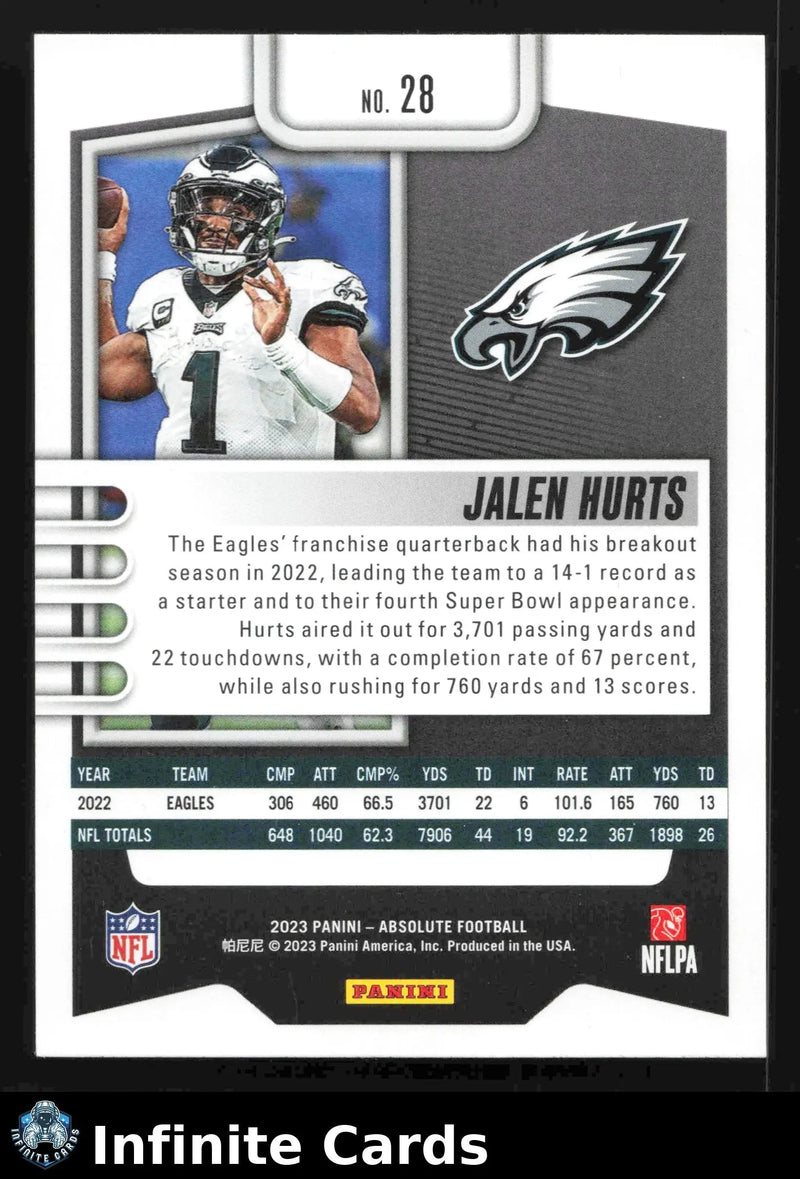 2023 Panini Absolute JALEN HURTS #28 Green Foil Philadelphia Eagles - Football Card Single