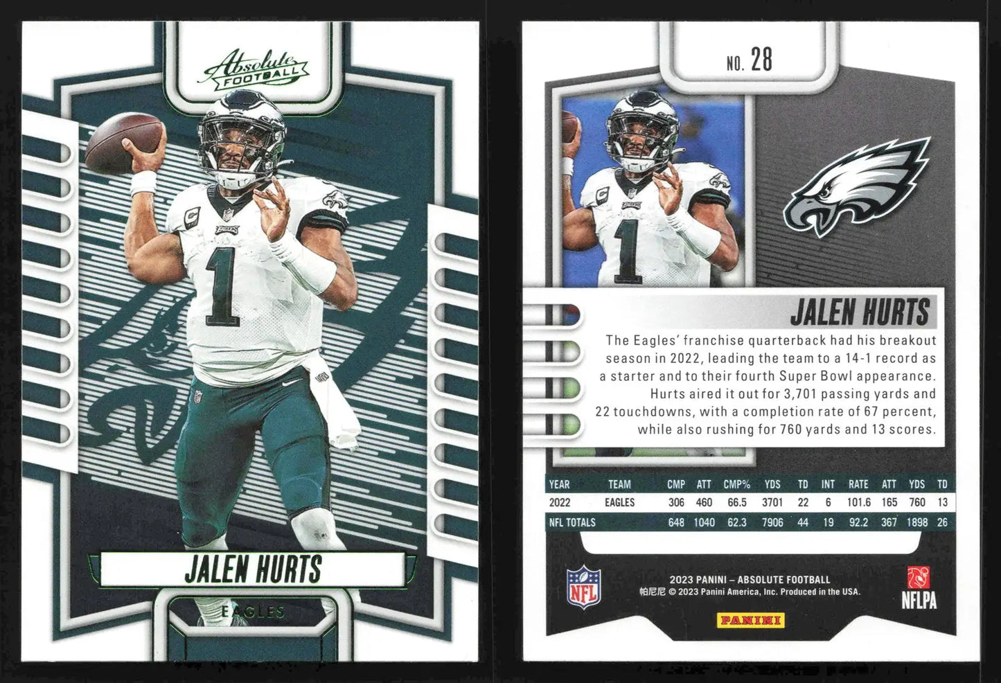 2023 Panini Absolute JALEN HURTS #28 Green Foil Philadelphia Eagles - Football Card Single