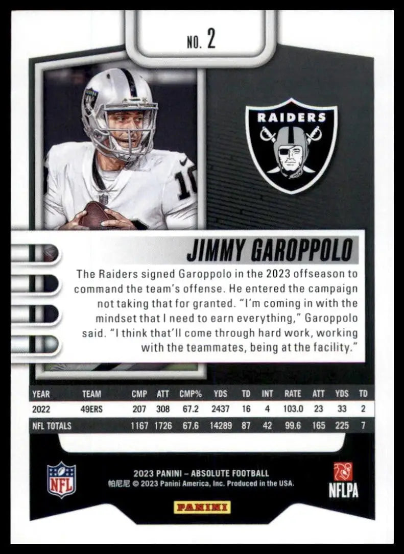 2023 Panini Absolute Jimmy Garoppolo #2 Las Vegas Raiders Football Card NFL - Football Card Single