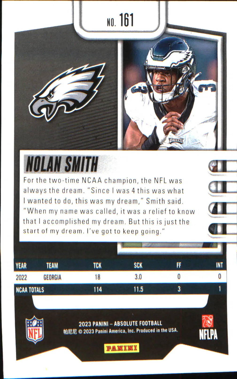 2023 Panini Absolute Retail #161 Nolan Smith Rookie Rookie