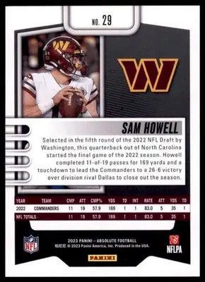 2023 Panini Absolute - Retail Sam Howell 29 Washington Commanders