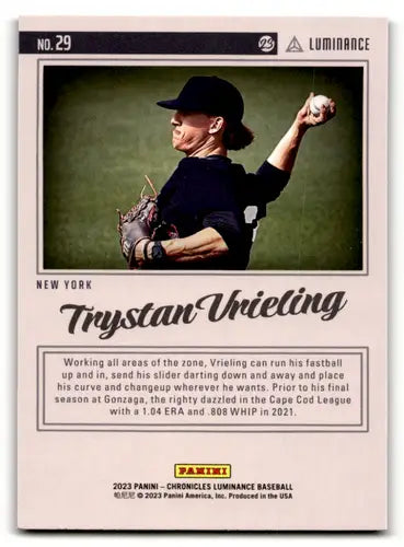 2023 Panini Chronicles Luminance #29 Trystan Vrieling NM Near Mint Yank ID:64072 - Baseball Card Single