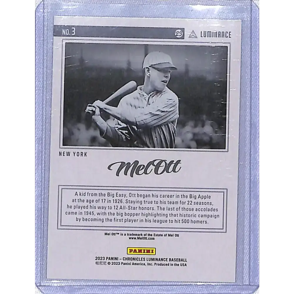 2023 Panini Chronicles Luminance #3 Mel Ott NM-MT New York Giants - Baseball Card Single