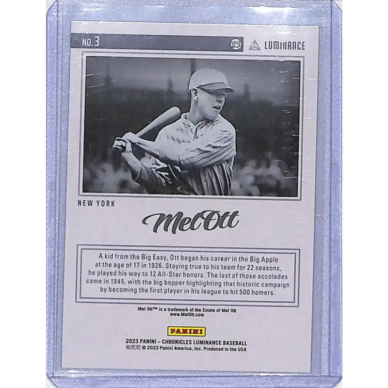 2023 Panini Chronicles Luminance #3 Mel Ott NM-MT New York Giants - Baseball Card Single