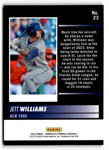 2023 Panini Chronicles Pinnacle #23 Jett Williams NM-MT Mets ID:64028 - Baseball Card Single