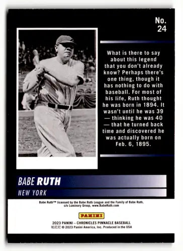 2023 Panini Chronicles Pinnacle #24 Babe Ruth NM-MT Yankees ID:64030 - Baseball Card Single