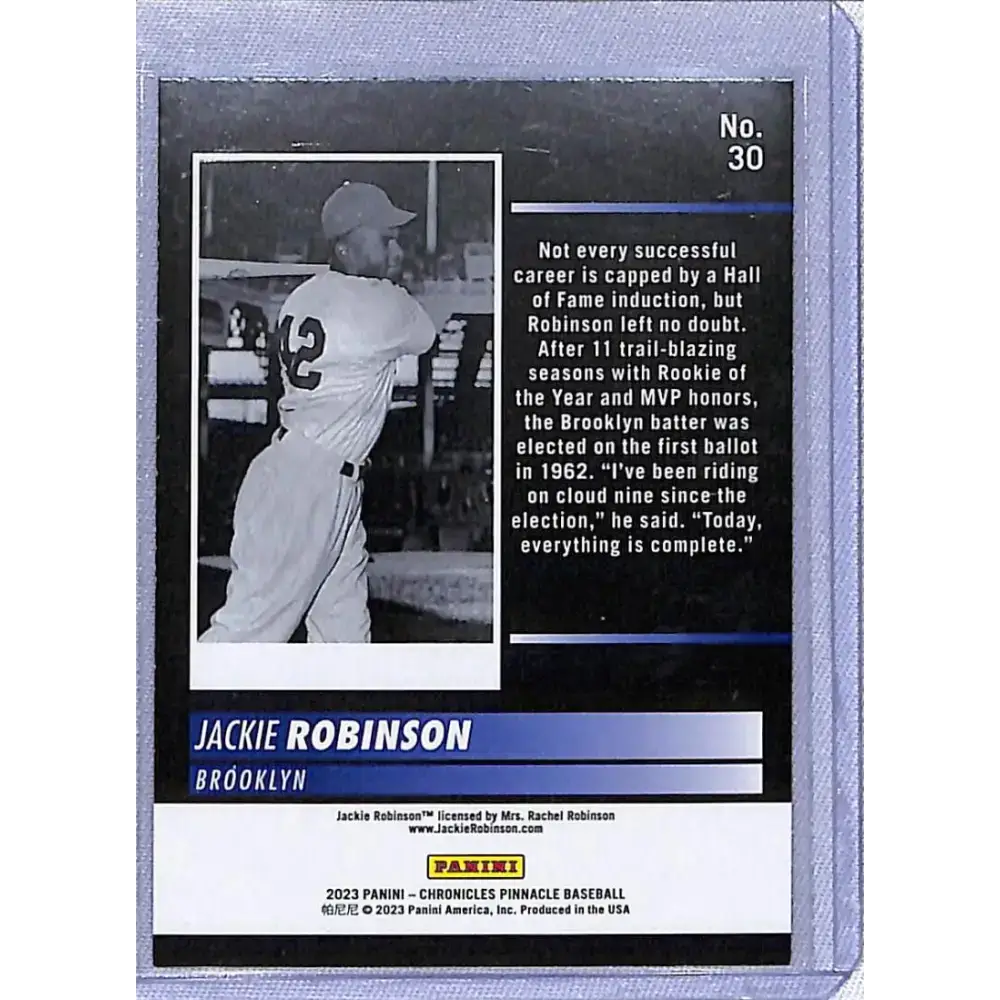 2023 Panini Chronicles Pinnacle #30 Jackie Robinson NM-MT Brooklyn Dodgers - Baseball Card Single