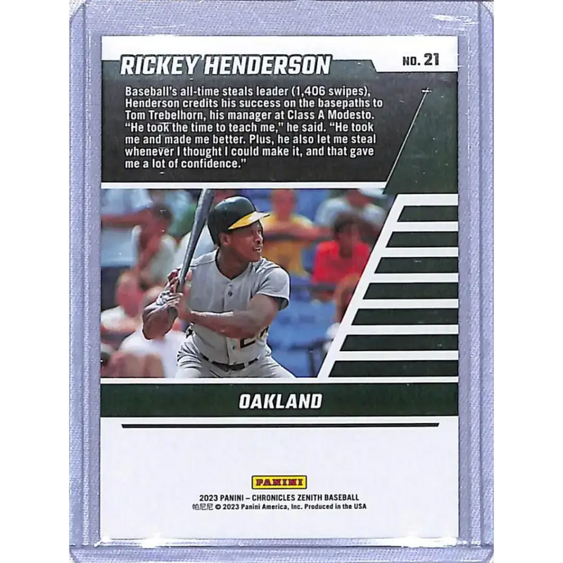 2023 Panini Chronicles Zenith #21 Ricky Henderson NM-MT Oakland Athletics - Baseball Card Single