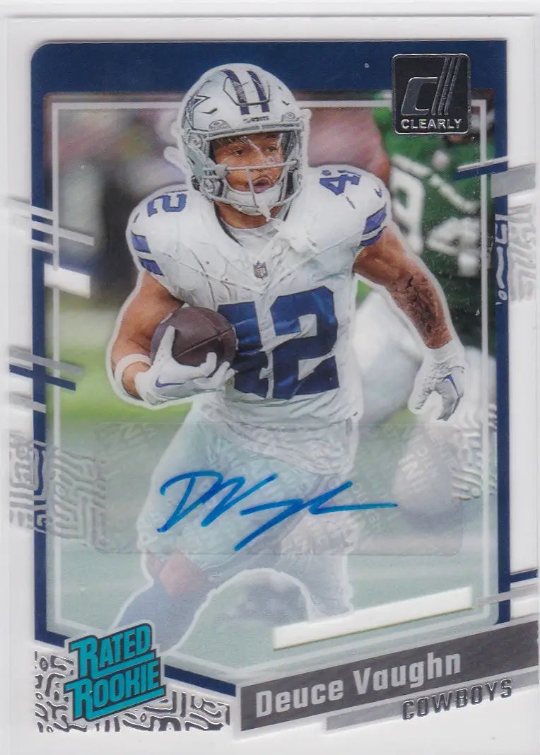2023 Panini Clearly Donruss #58 Deuce Vaughn Rated Rookie AUTO Dallas Cowboys - Football Card Single
