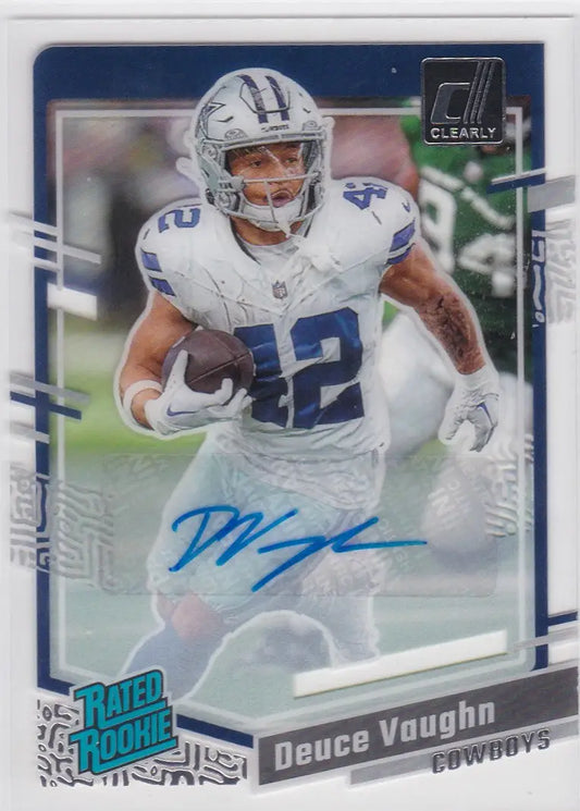 2023 Panini Clearly Donruss #58 Deuce Vaughn Rated Rookie AUTO Dallas Cowboys - Football Card Single