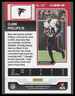 2023 Panini Contenders #225 Clark Phillips III Rookie