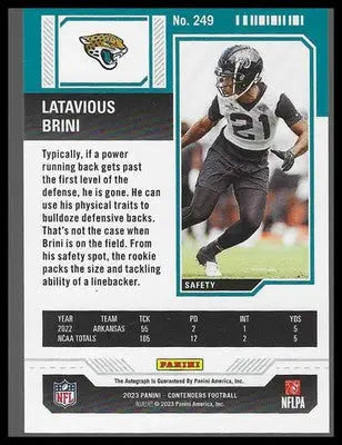 2023 Panini Contenders #249 Latavious Brini Rookie Autograph - Football Card Single
