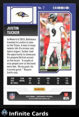 2023 Panini Contenders JUSTIN TUCKER #7 [Base] Baltimore Ravens - Football Card Single
