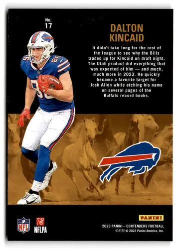 Dalton Kincaid football card from 2023 Panini Contenders Rookie Stallions series