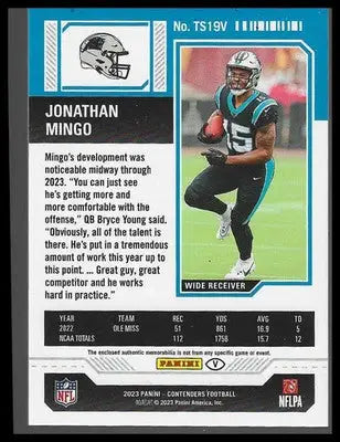 2023 Panini Contenders Rookie Ticket Swatches Variations #TS19V Jonathan Mingo