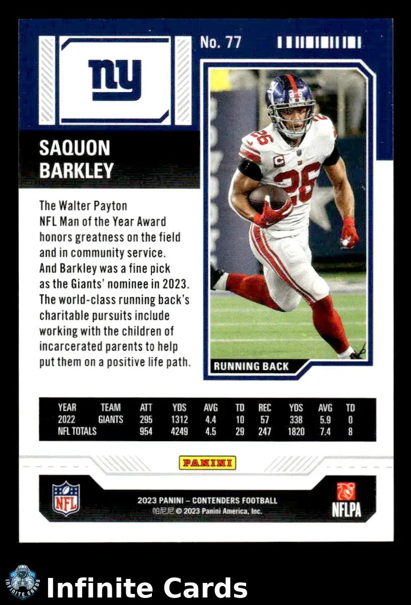 2023 Panini Contenders SAQUON BARKLEY #77 New York Giants - Football Card Single
