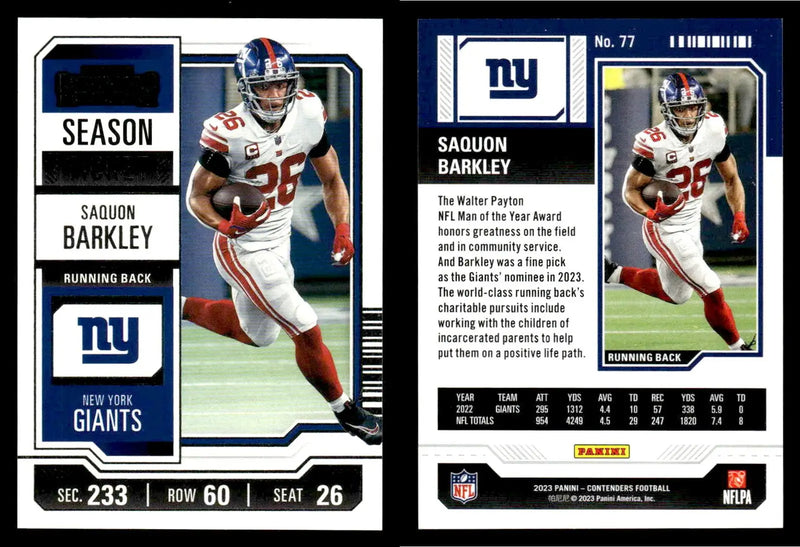 2023 Panini Contenders SAQUON BARKLEY #77 New York Giants - Football Card Single