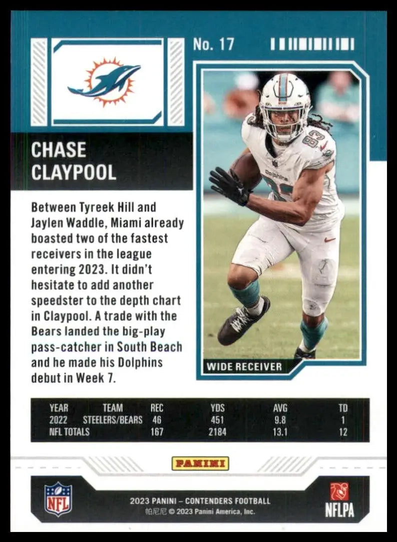 2023 Panini Contenders Season Ticket Chase Claypool #17 Miami Dolphins Football - Football Card Single