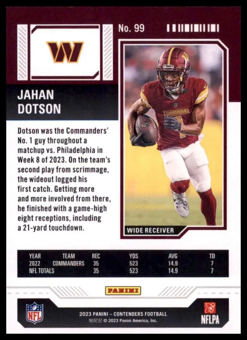 2023 Panini Contenders - Season Ticket Jahan Dotson #99 Retail - Football Card Single