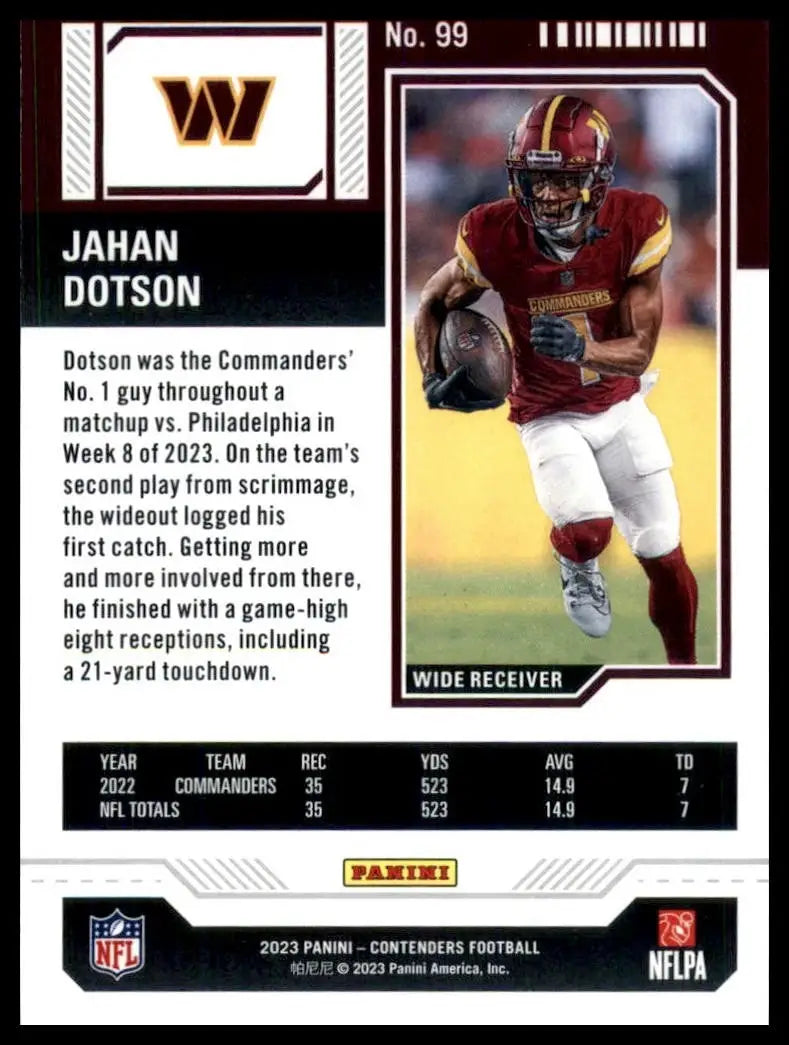 2023 Panini Contenders Season Ticket Jahan Dotson #99 Washington Commanders Card