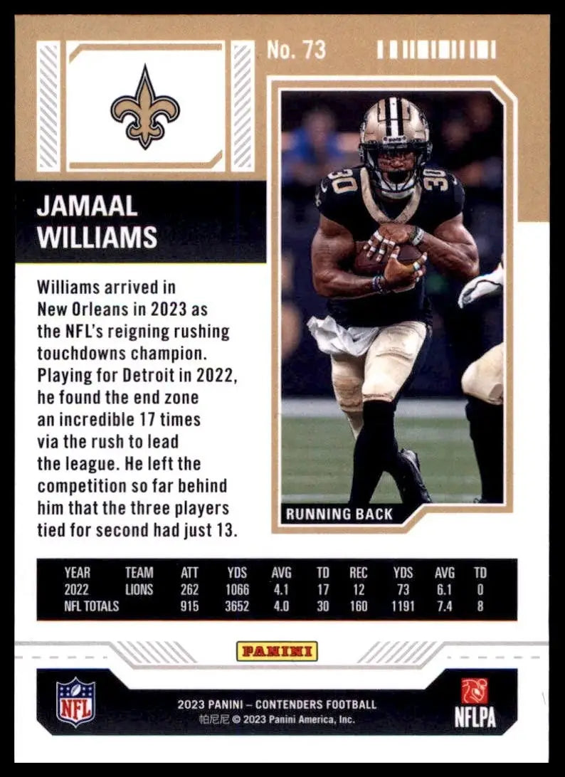 2023 Panini Contenders - Season Ticket Jamaal Williams #73 Retail - Football Card Single