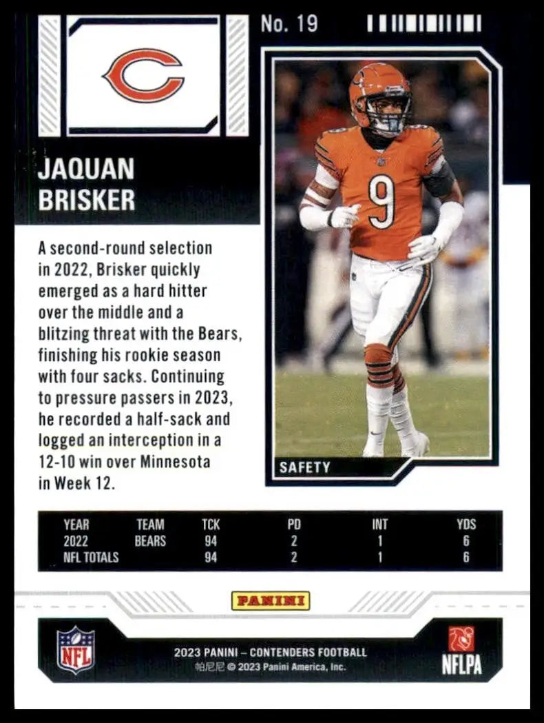 2023 Panini Contenders Season Ticket Jaquan Brisker #19 Chicago Bears Football
