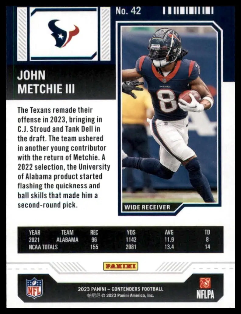 2023 Panini Contenders Season Ticket John Metchie III #42 Houston Texans Card - Football Card Single